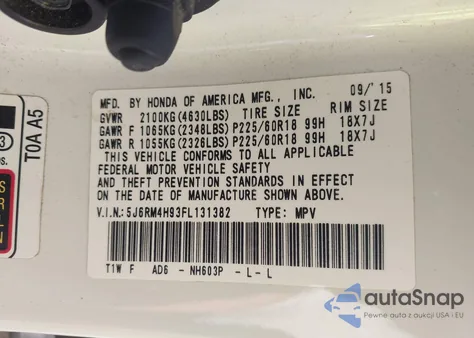 2015 Honda Cr-V Touring from USA, damaged, VIN 5J6RM4H93FL131382